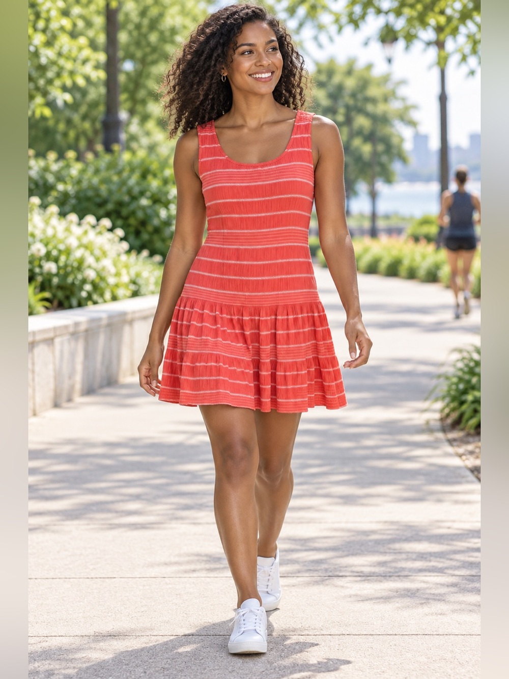 Max Edition Coral Textured Striped Drop-Waist Mini Dress Medium